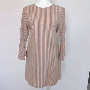 English Factory Striped Bell Sleeve Dress White Goldenrod Blue Size Large